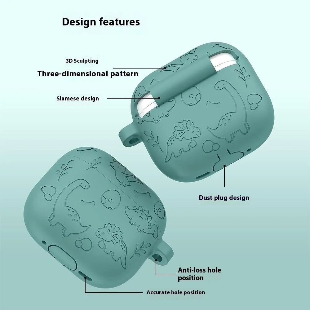 For Apple AirPods 3 Case Unique Dinosaur Design Liquid Silicone Earphone Cover with Carabiner - Light Pink - 6