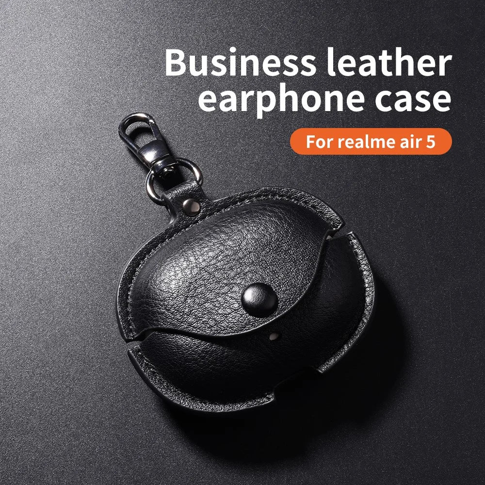 For Realme Buds Air 5 Pro Charging Case Cover Leather+PC Earbuds Protective Case - Black - 2