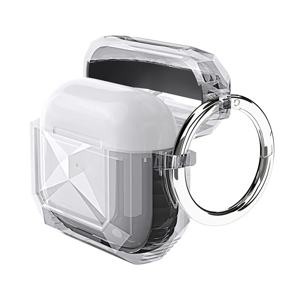 AHASTYLE For AirPods 4 Case Contrast Color TPU Earphone Protective Cover with Carabiner - Transparent+Black - 2