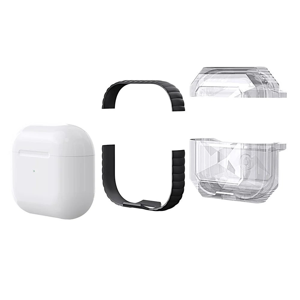 AHASTYLE For AirPods 4 Case Contrast Color TPU Earphone Protective Cover with Carabiner - Transparent+Black - 6