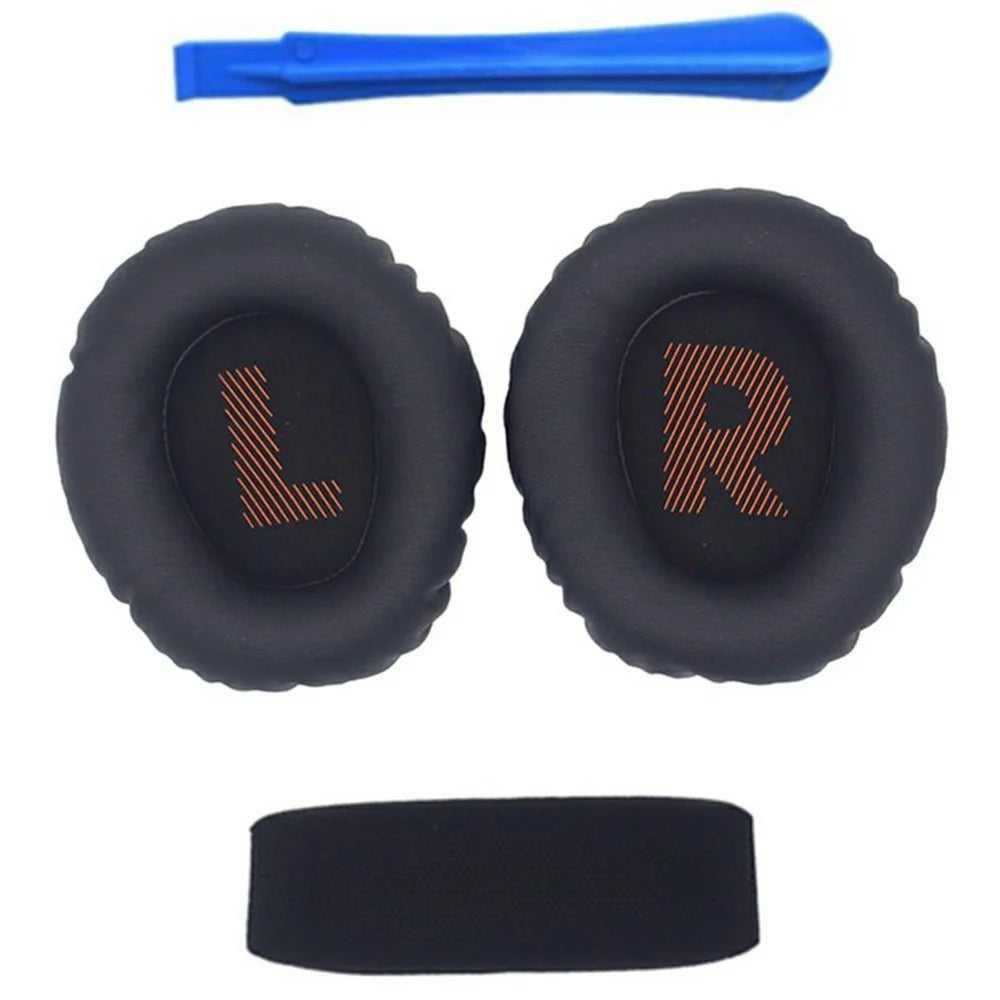 For JBL Quantum 350 / 360 Headphone Protein Leather Ear Pads+Mini Crowbar+Head Beam Sleeve - Black - 1