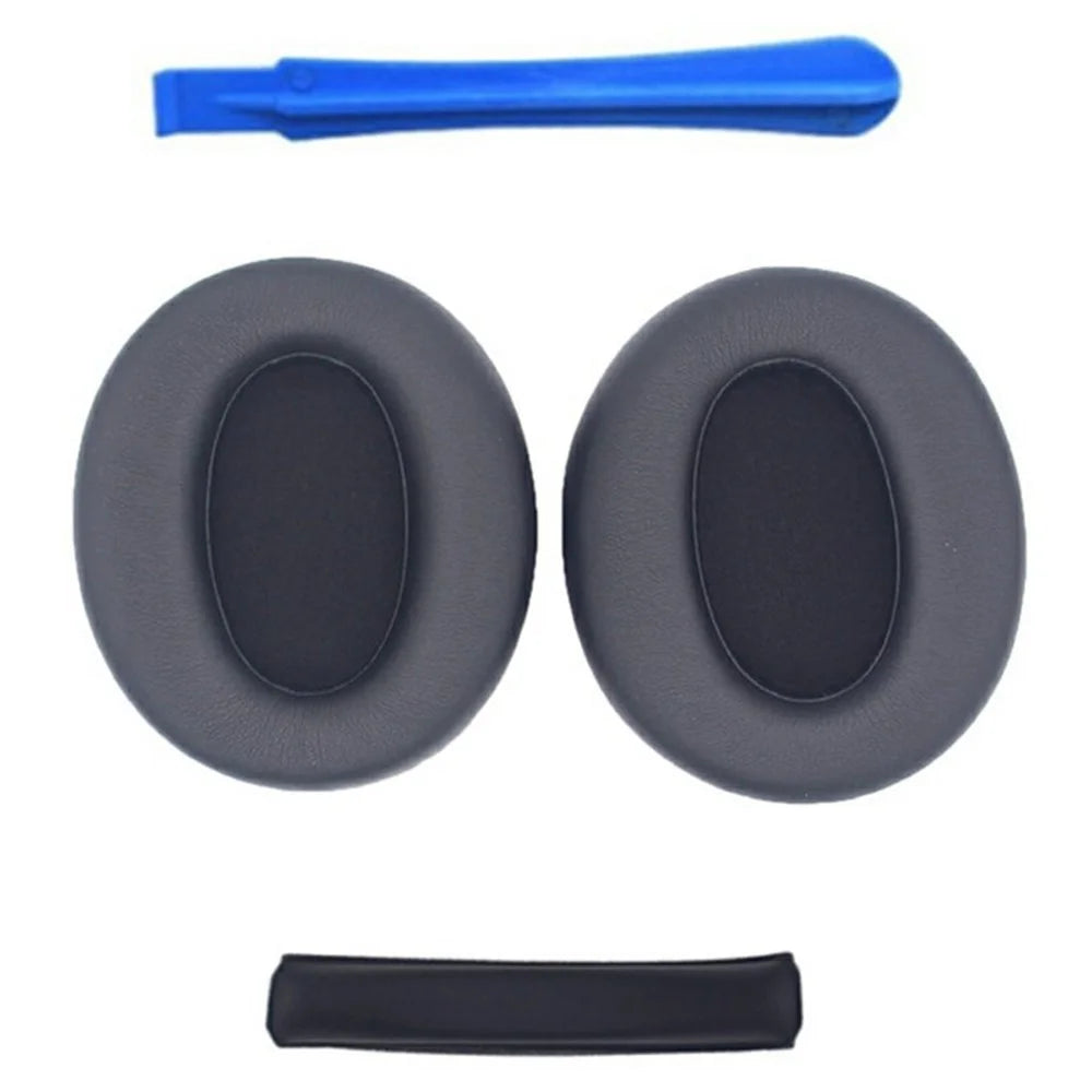 For Edifier W820NB Headphone Protein Leather Ear Pads+Mini Crowbar+Head Beam Sleeve - Black - 1