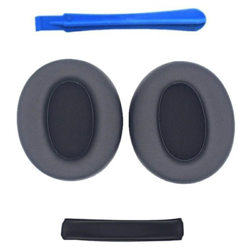 For Edifier W820NB Headphone Protein Leather Ear Pads+Mini Crowbar+Head Beam Sleeve - Black - 1