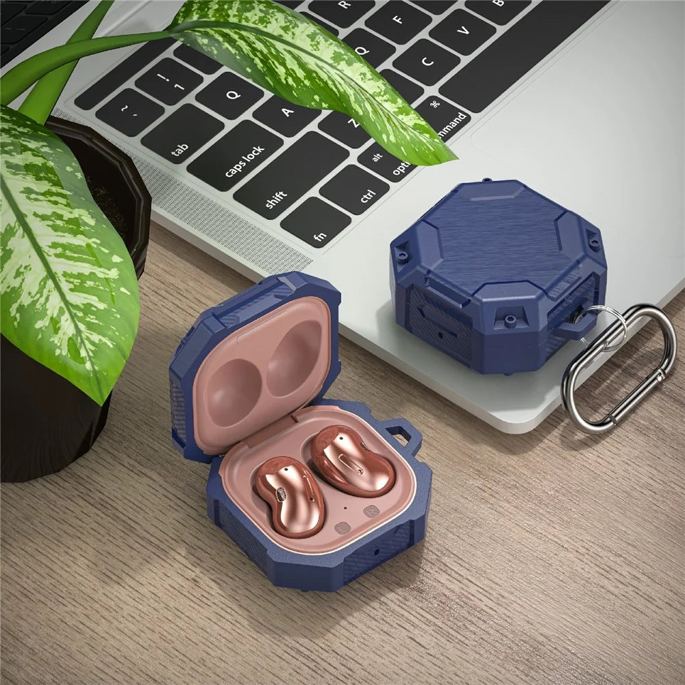 For Samsung Galaxy Buds Live / Buds Pro / Buds2 Case Bluetooth-compatible Earbuds TPU Cover with Hook - Sapphire - 4