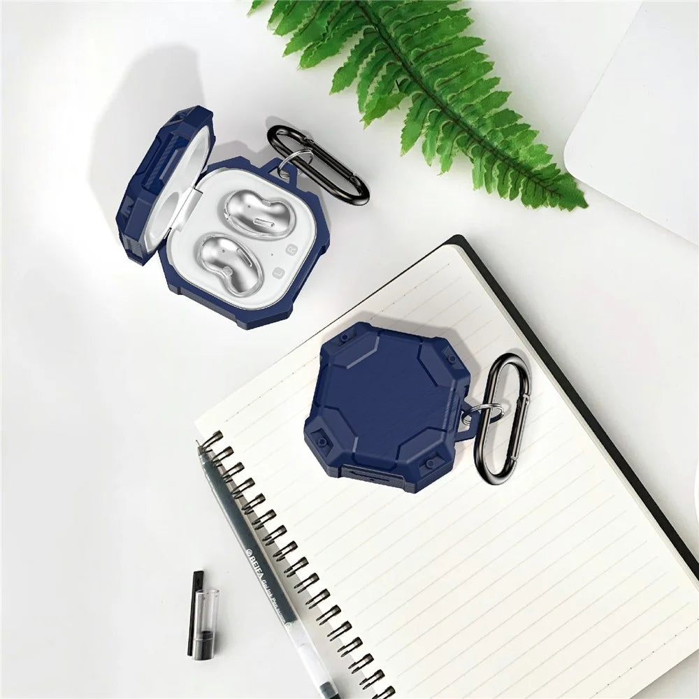 For Samsung Galaxy Buds Live / Buds Pro / Buds2 Case Bluetooth-compatible Earbuds TPU Cover with Hook - Sapphire - 6