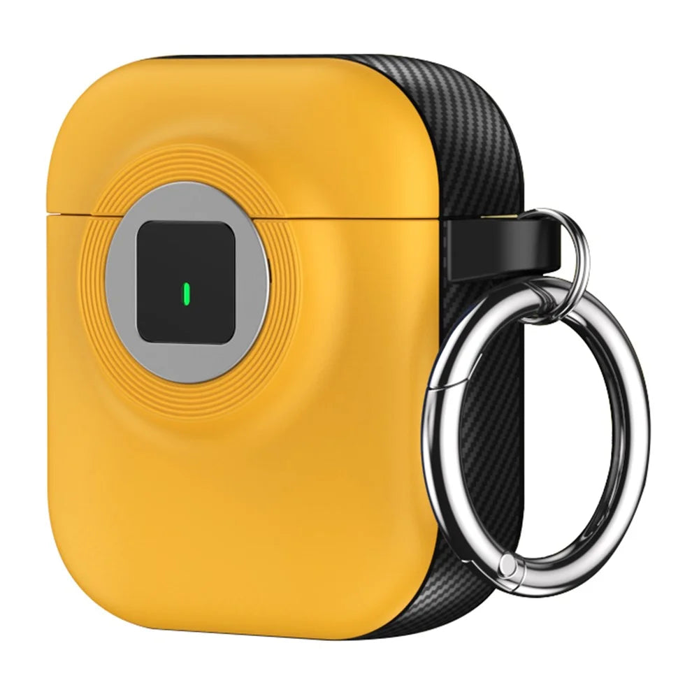 For Apple AirPods with Wireless Charging Case (2019)  /  AirPods with Charging Case (2019)  /  (2016) Case PC+TPU Cover with Carabiner - Yellow - 1