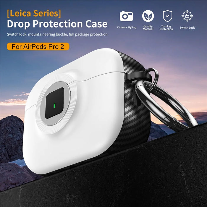 For Apple AirPods Pro 2 Case PC+TPU Flip Earphone Cover with Carabiner and Switch Lock - White - 3