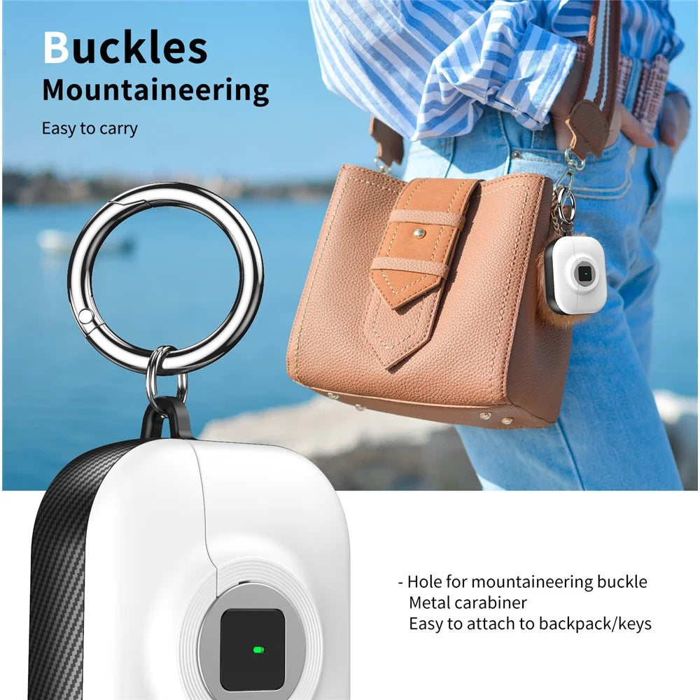 For Apple AirPods Pro 2 Case PC+TPU Flip Earphone Cover with Carabiner and Switch Lock - White - 5