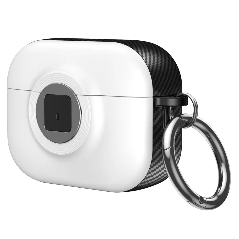 For Apple AirPods Pro Case PC+TPU Flip Earphone Cover with Carabiner and Switch Lock - White - 1