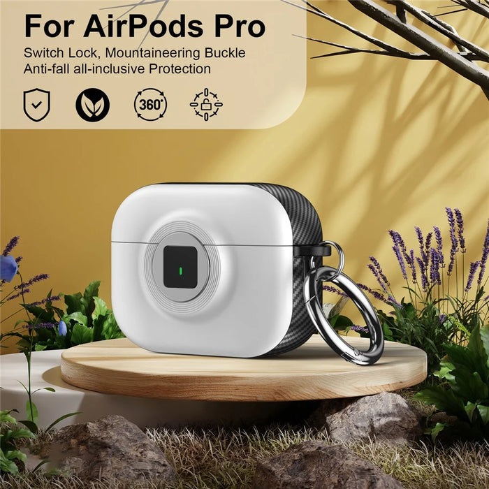 For Apple AirPods Pro Case PC+TPU Flip Earphone Cover with Carabiner and Switch Lock - White - 3