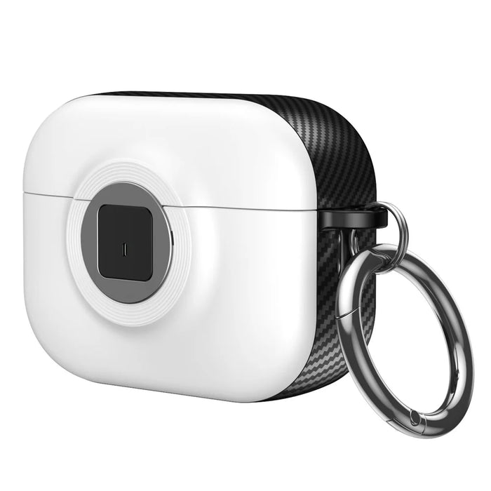 For Apple AirPods 3 Case PC+TPU Flip Earphone Cover with Carabiner and Switch Lock - White - 1