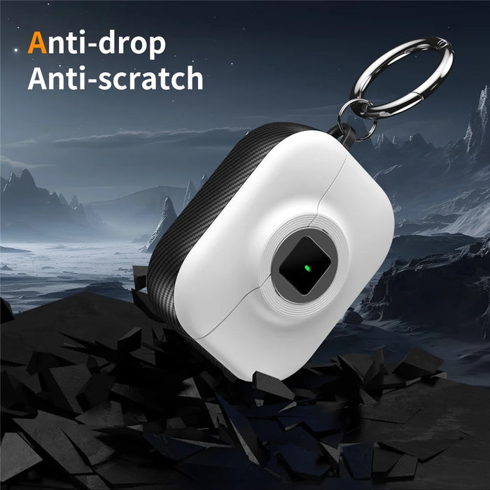 For Apple AirPods 3 Case PC+TPU Flip Earphone Cover with Carabiner and Switch Lock - White - 5