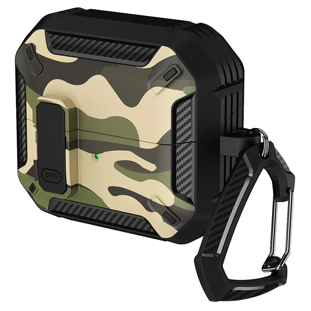 For Samsung Galaxy Buds3  /  Galaxy Buds3 Pro TPU + PC Earphone Protective Case Camouflage Earbud Charging Box with Carabiner - Green - 1
