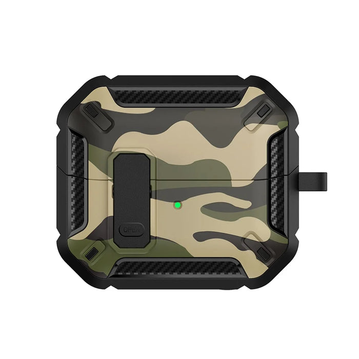 For Samsung Galaxy Buds3  /  Galaxy Buds3 Pro TPU + PC Earphone Protective Case Camouflage Earbud Charging Box with Carabiner - Green - 2