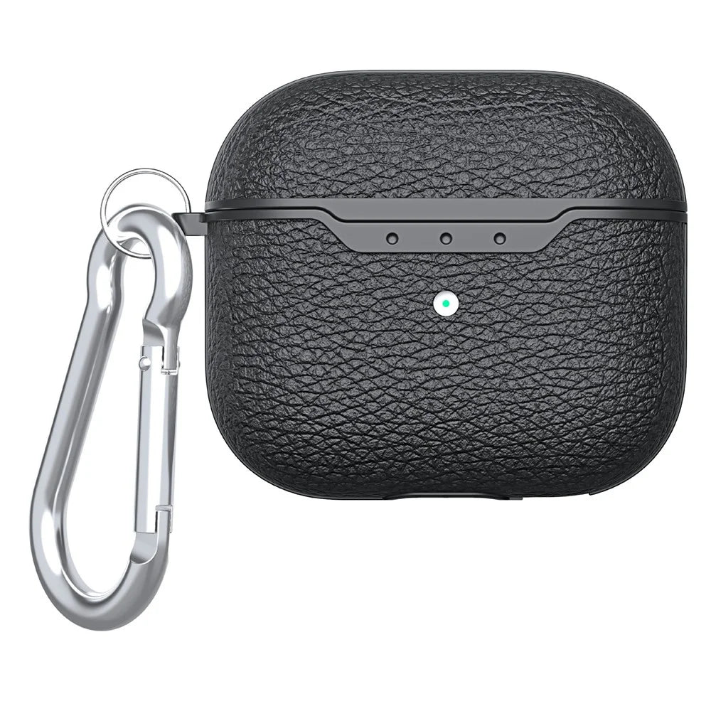 For AirPods 4 Charging Case Cover Litchi Texture Bluetooth-compatible Earbuds Shockproof TPU Case with Buckle - Black - 1