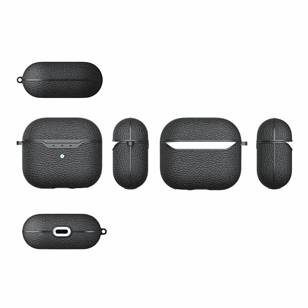 For AirPods 4 Charging Case Cover Litchi Texture Bluetooth-compatible Earbuds Shockproof TPU Case with Buckle - Black - 2