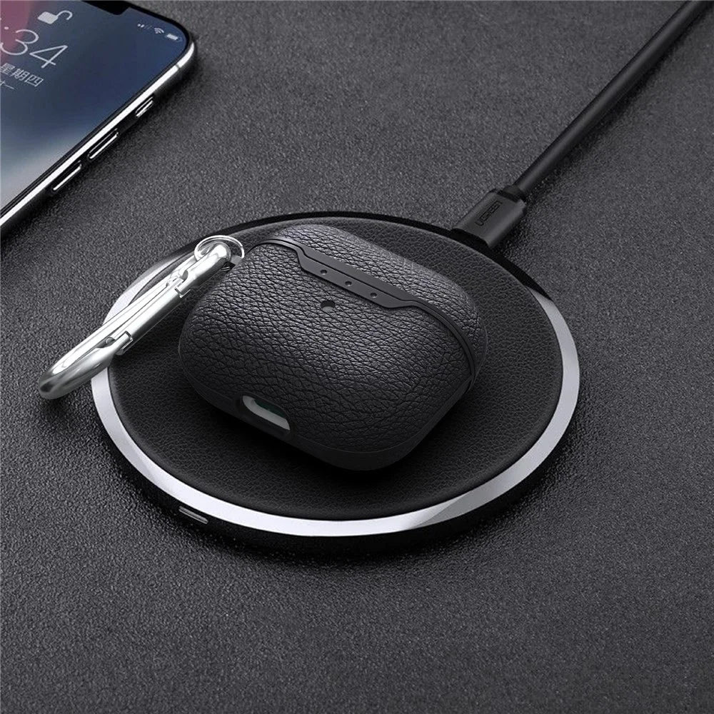For AirPods 4 Charging Case Cover Litchi Texture Bluetooth-compatible Earbuds Shockproof TPU Case with Buckle - Black - 4