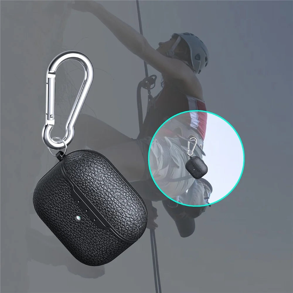 For AirPods 4 Charging Case Cover Litchi Texture Bluetooth-compatible Earbuds Shockproof TPU Case with Buckle - Black - 5