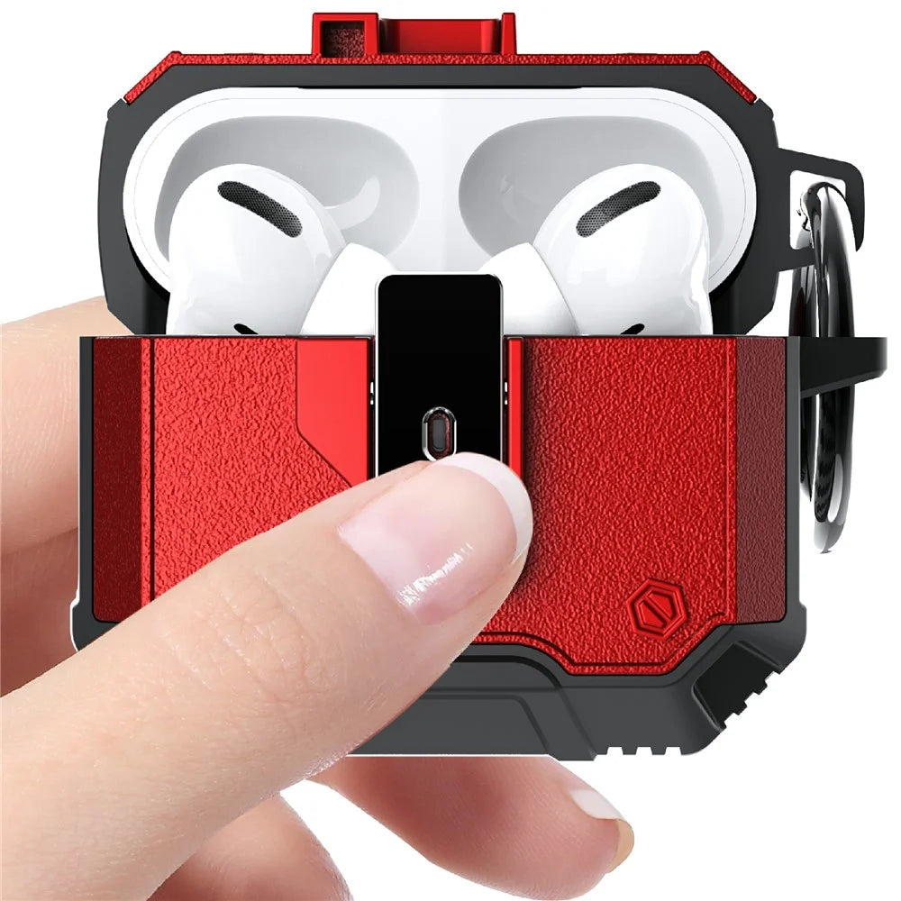 For AirPods 4 Charging Case Cover Button Lock TPU+PC Bluetooth-compatible Earbuds Protector with Metal Buckle - Red - 3