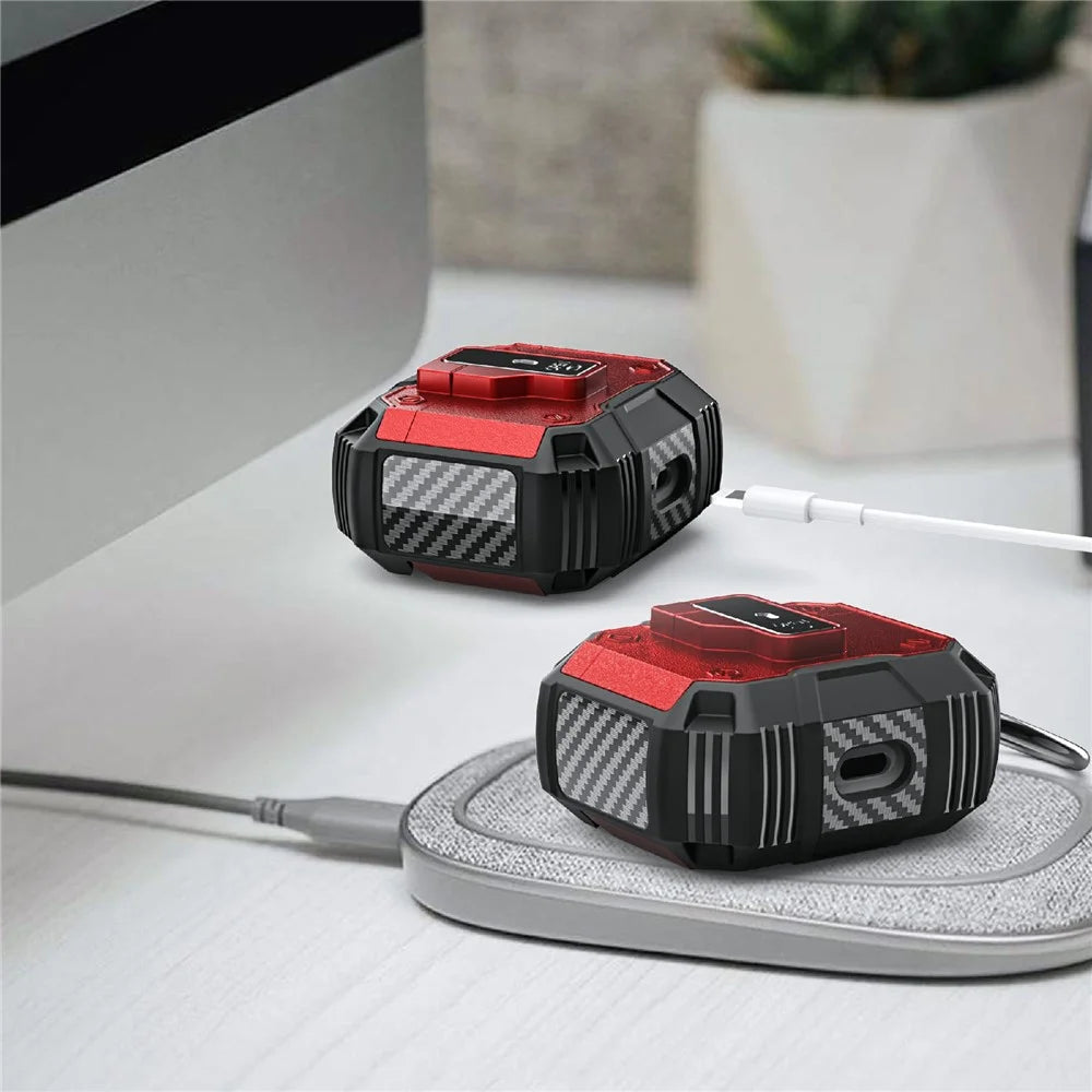 For AirPods 4 Charging Case Cover Button Lock TPU+PC Bluetooth-compatible Earbuds Protector with Metal Buckle - Red - 4