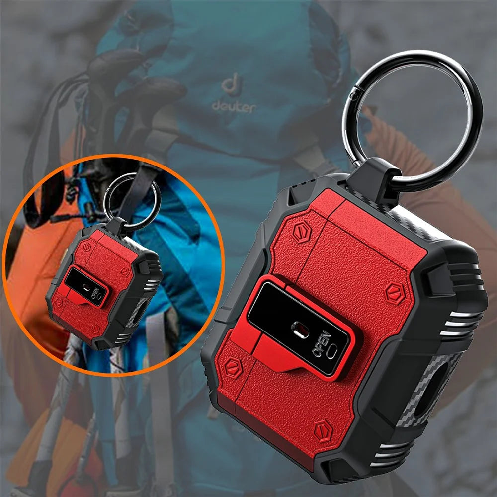 For AirPods 4 Charging Case Cover Button Lock TPU+PC Bluetooth-compatible Earbuds Protector with Metal Buckle - Red - 5