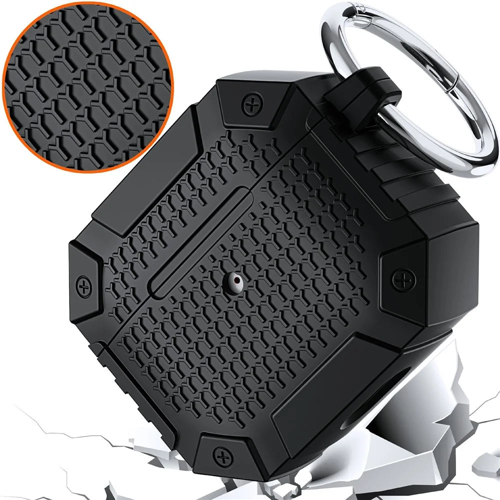 For AirPods 4 TPU Shockproof Reinforced Earbud Case Heavy Duty Military Protective Cover with Carabiner - Black - 2