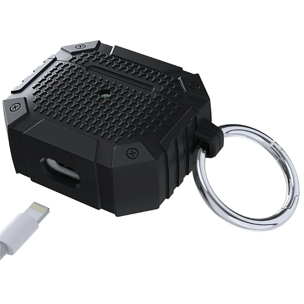 For AirPods 4 TPU Shockproof Reinforced Earbud Case Heavy Duty Military Protective Cover with Carabiner - Black - 5