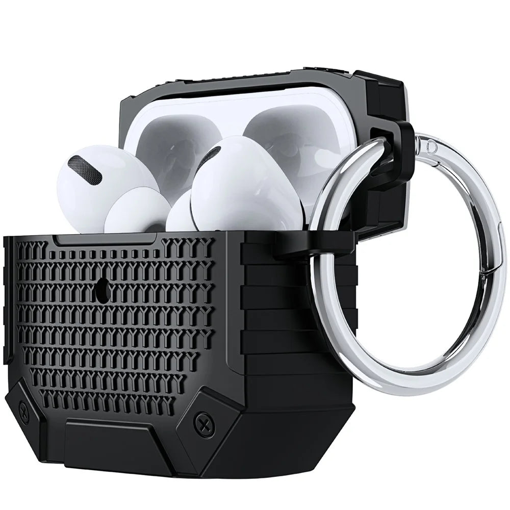 For AirPods 4 TPU Shockproof Reinforced Earbud Case Heavy Duty Military Protective Cover with Carabiner - Black - 6