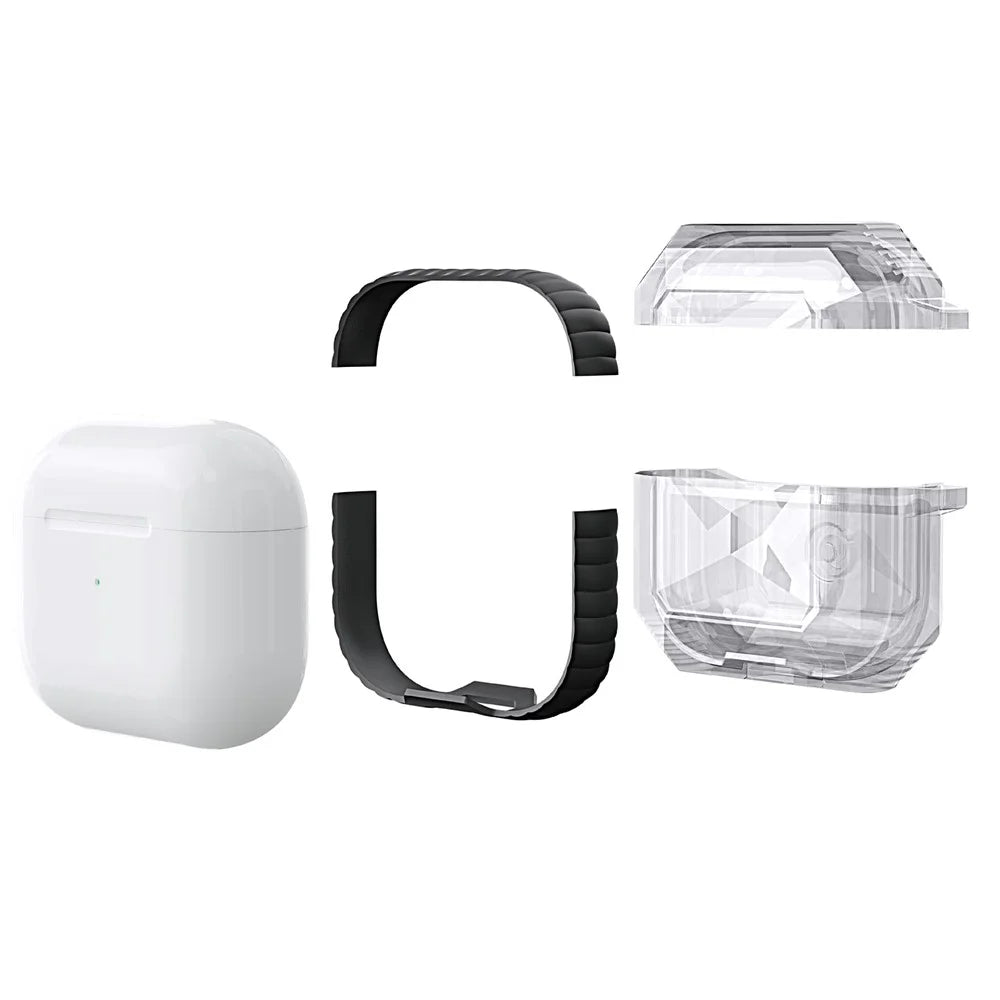 For AirPods 4 Charging Case Cover Contrast Color Bluetooth-compatible Earbuds TPU Case with Buckle - Transparent Black - 6