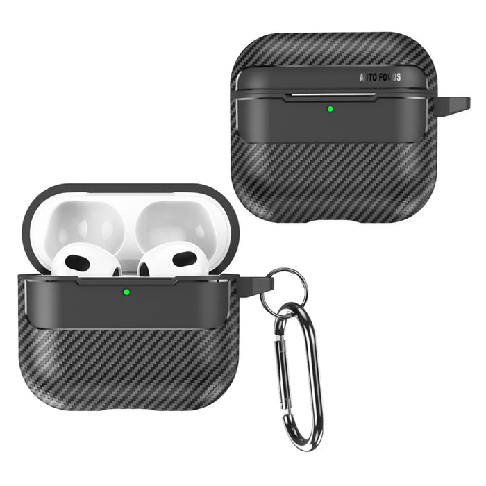 For AirPods 4 Case Carbon Fiber Texture TPU Earbuds Protective Cover with Hook - Black - 1