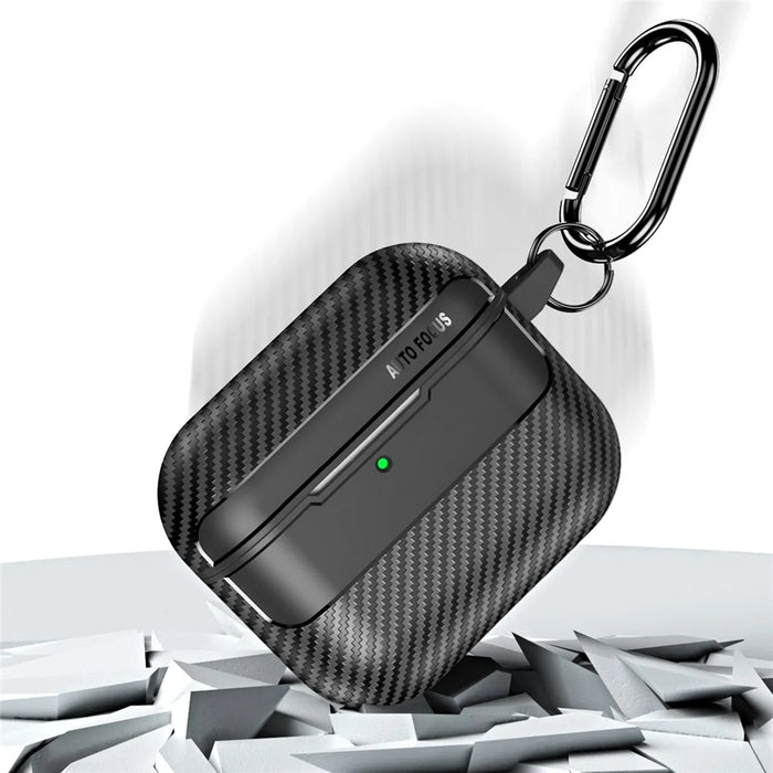 For AirPods 4 Case Carbon Fiber Texture TPU Earbuds Protective Cover with Hook - Black - 3