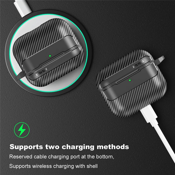 For AirPods 4 Case Carbon Fiber Texture TPU Earbuds Protective Cover with Hook - Black - 4