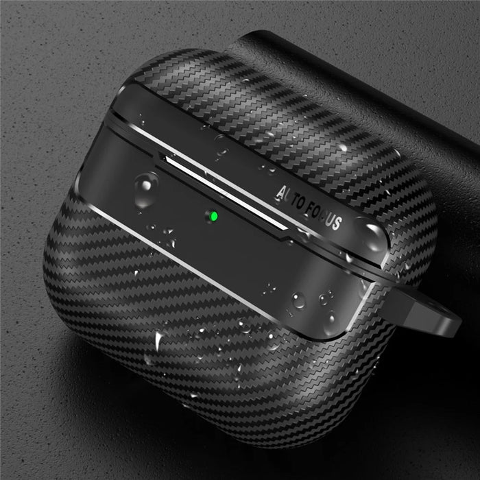 For AirPods 4 Case Carbon Fiber Texture TPU Earbuds Protective Cover with Hook - Black - 6