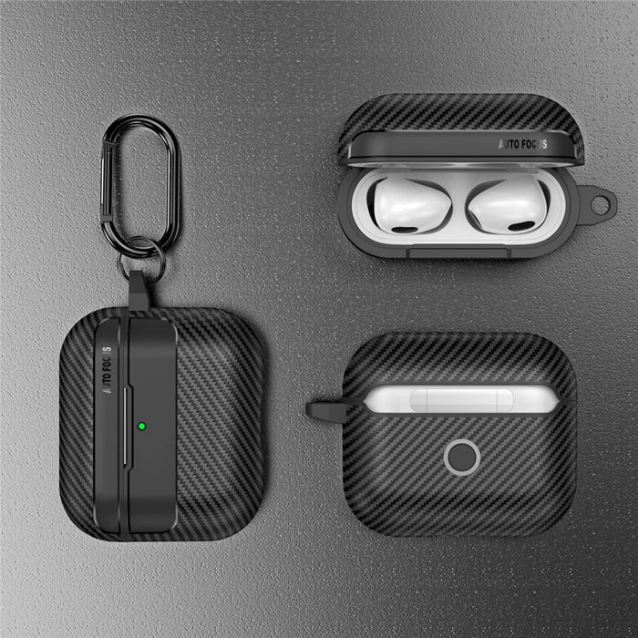 For AirPods 4 Case Carbon Fiber Texture TPU Earbuds Protective Cover with Hook - Black - 7