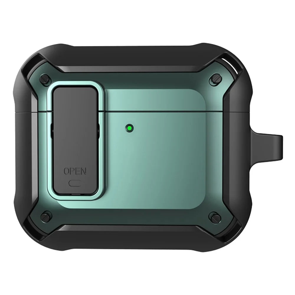 For AirPods 4 Bluetooth-compatible Earphone Cover TPU+PC Anti-Drop Case with Buckle - Green - 1