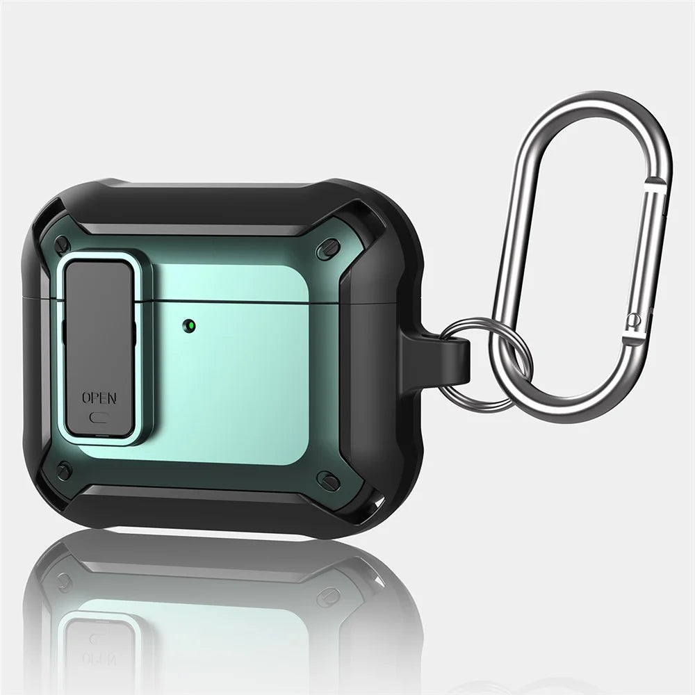 For AirPods 4 Bluetooth-compatible Earphone Cover TPU+PC Anti-Drop Case with Buckle - Green - 3
