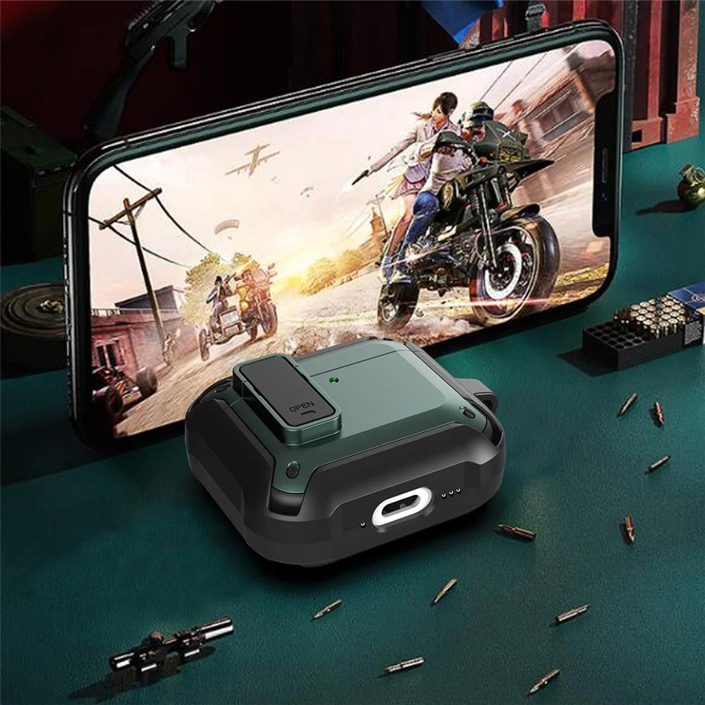 For AirPods 4 Bluetooth-compatible Earphone Cover TPU+PC Anti-Drop Case with Buckle - Green - 6