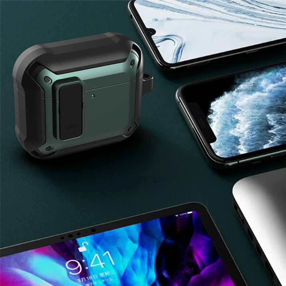 For AirPods 4 Bluetooth-compatible Earphone Cover TPU+PC Anti-Drop Case with Buckle - Green - 7