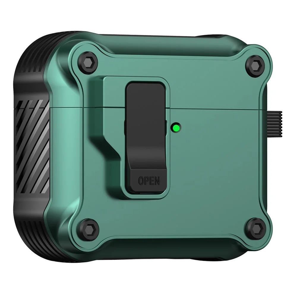For AirPods 4 Case TPU+PC Protector Bluetooth-compatible Earbuds Cover with Carabiner - Green - 1