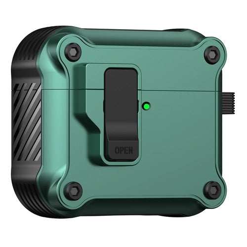 For AirPods 4 Case TPU+PC Protector Bluetooth-compatible Earbuds Cover with Carabiner - Green - 1