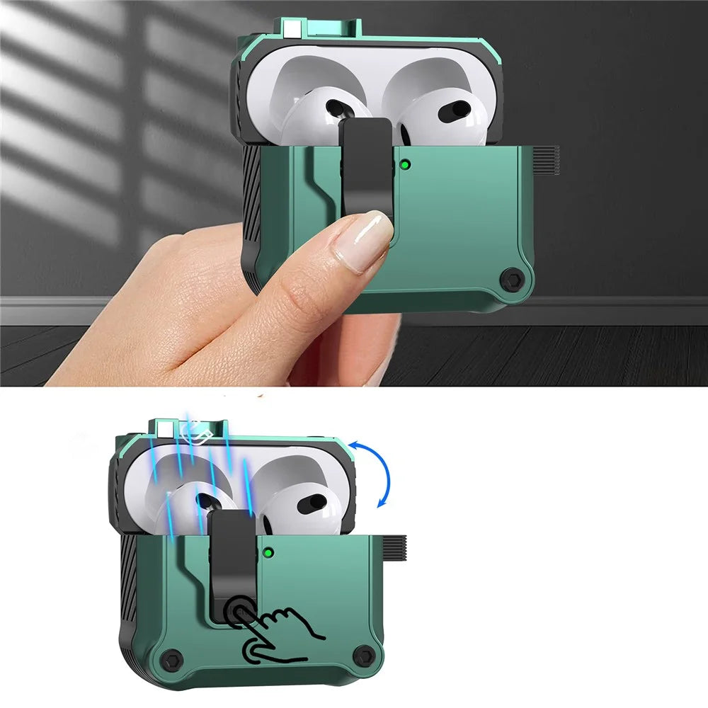For AirPods 4 Case TPU+PC Protector Bluetooth-compatible Earbuds Cover with Carabiner - Green - 3