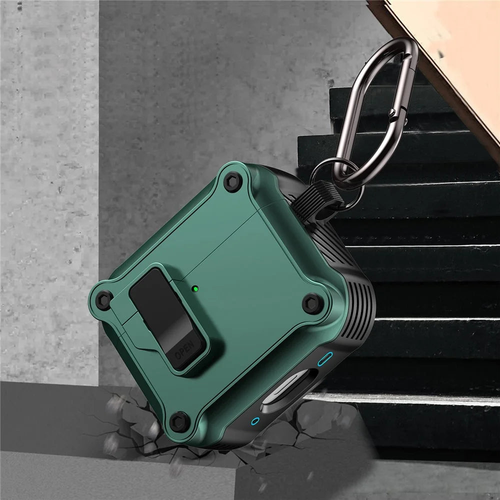 For AirPods 4 Case TPU+PC Protector Bluetooth-compatible Earbuds Cover with Carabiner - Green - 5