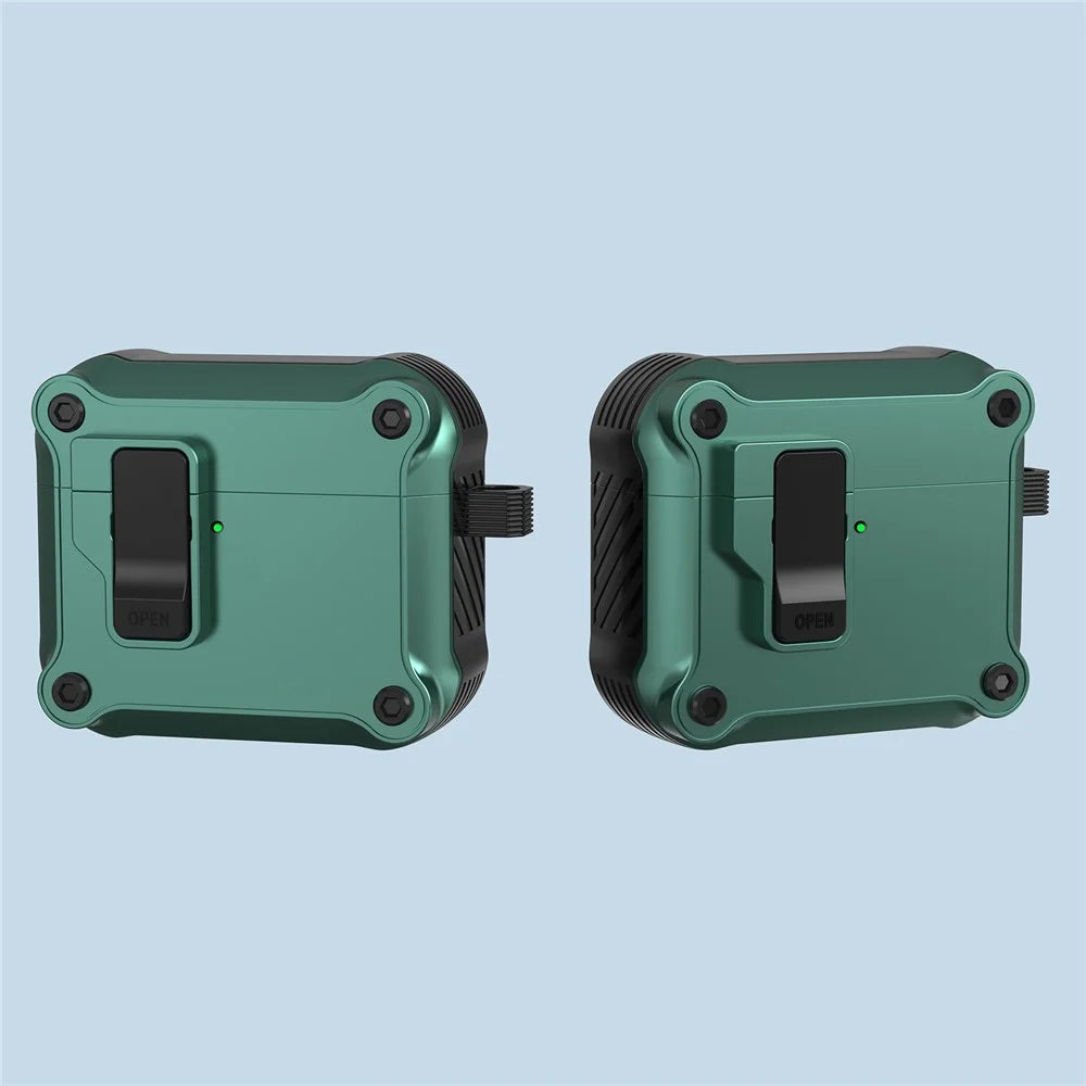 For AirPods 4 Case TPU+PC Protector Bluetooth-compatible Earbuds Cover with Carabiner - Green - 7