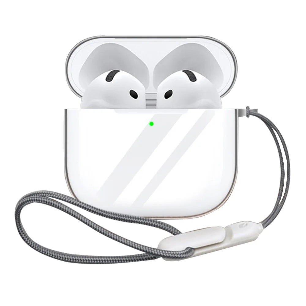 For AirPods 4 Case Bluetooth-compatible Earphone Silicone Case Clear Earbud Protective Cover with Lanyard - 1