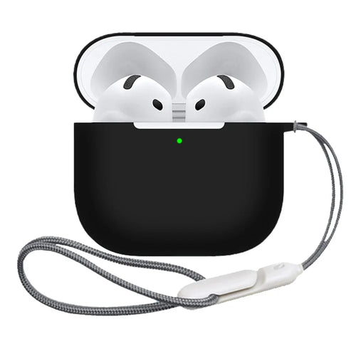 For AirPods 4 Case Bluetooth-compatible Earphone Silicone Case Earbud Protective Cover with Lanyard - Black - 1