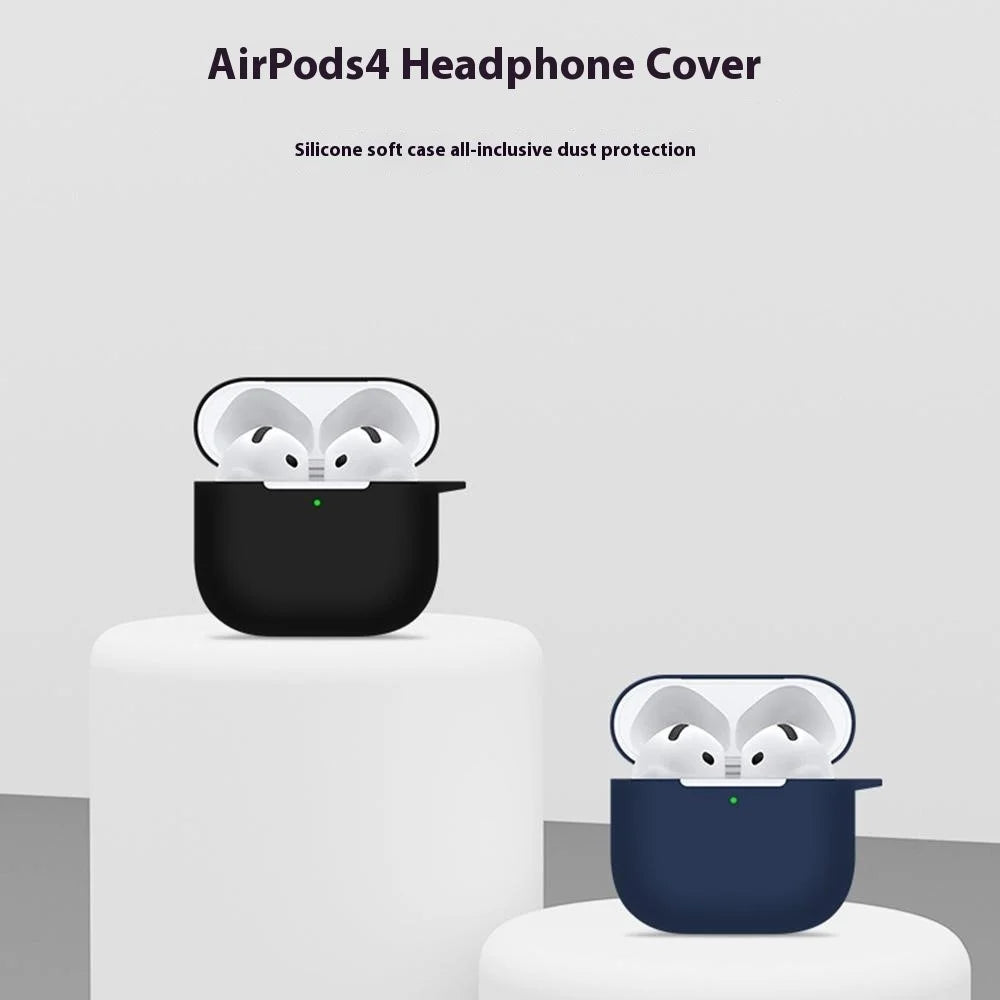 For AirPods 4 Case Bluetooth-compatible Earphone Silicone Case Earbud Protective Cover with Lanyard - Black - 2