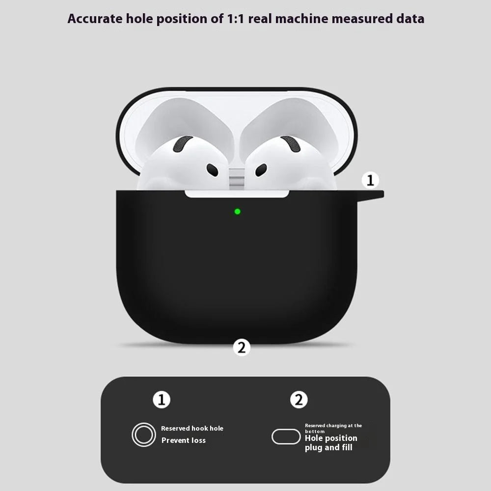 For AirPods 4 Case Bluetooth-compatible Earphone Silicone Case Earbud Protective Cover with Lanyard - Black - 3