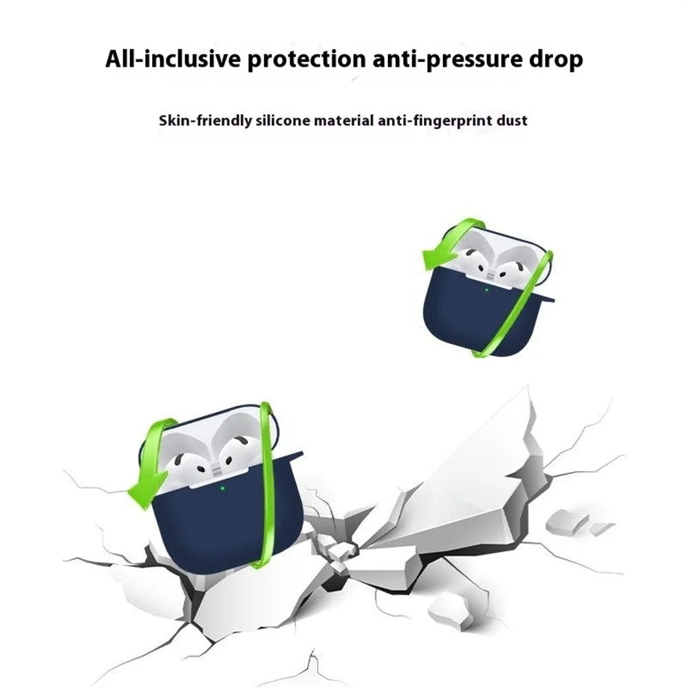 For AirPods 4 Case Bluetooth-compatible Earphone Silicone Case Earbud Protective Cover with Lanyard - Black - 4