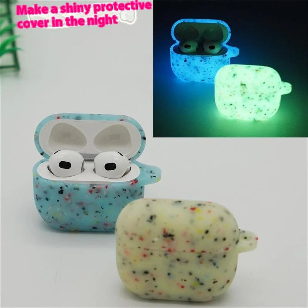 For AirPods 4 Case Bluetooth-compatible Earphone Degradable TPU Case Luminous Earbud Protective Cover with Buckle - Blue - 3