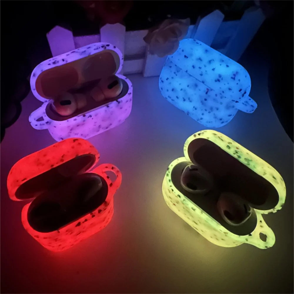 For AirPods 4 Case Bluetooth-compatible Earphone Degradable TPU Case Luminous Earbud Protective Cover with Buckle - Blue - 4